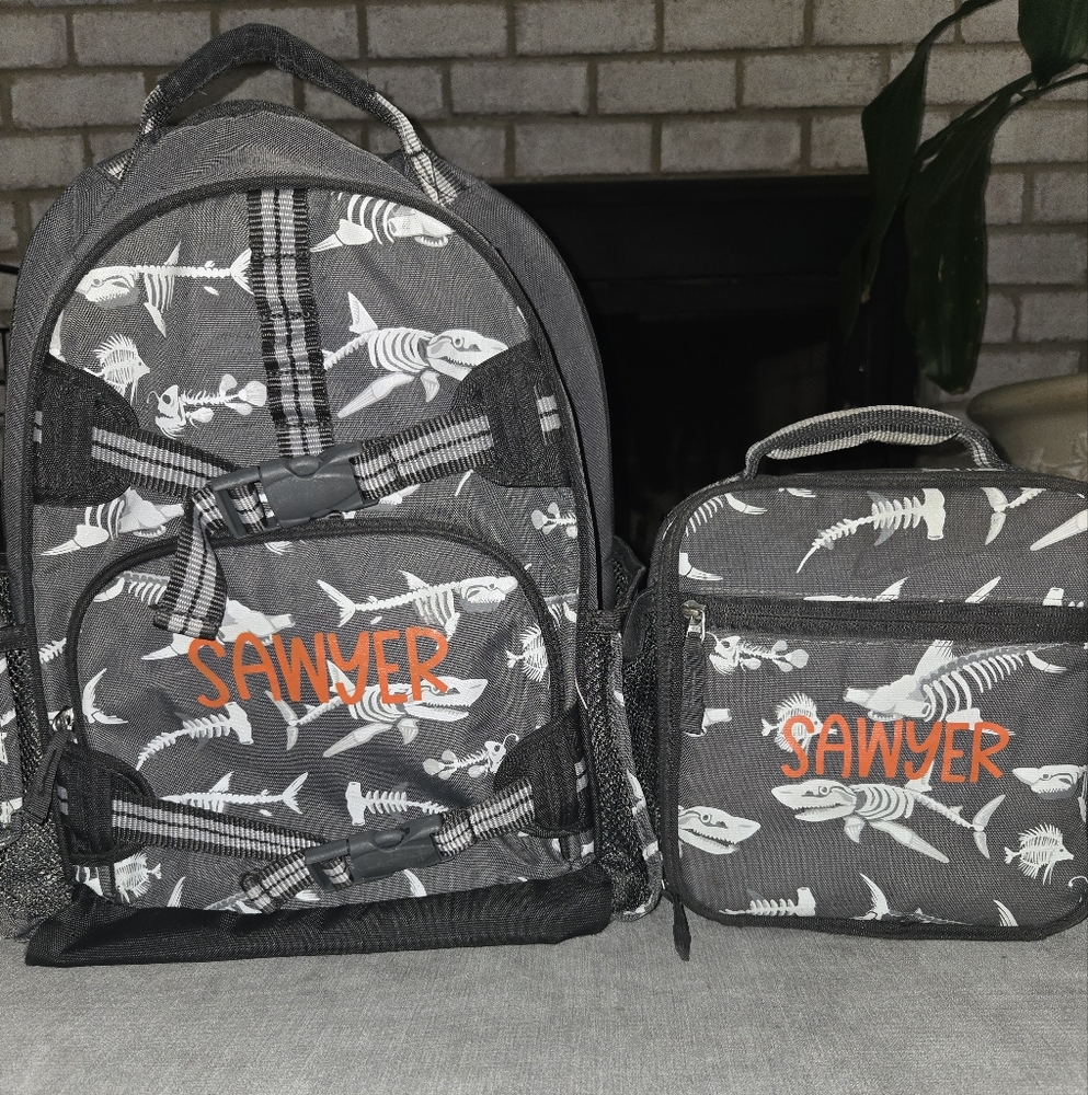 Pottery Barn Kids Shark Skeletons Backpack and Lunchbox Set SAWYER
